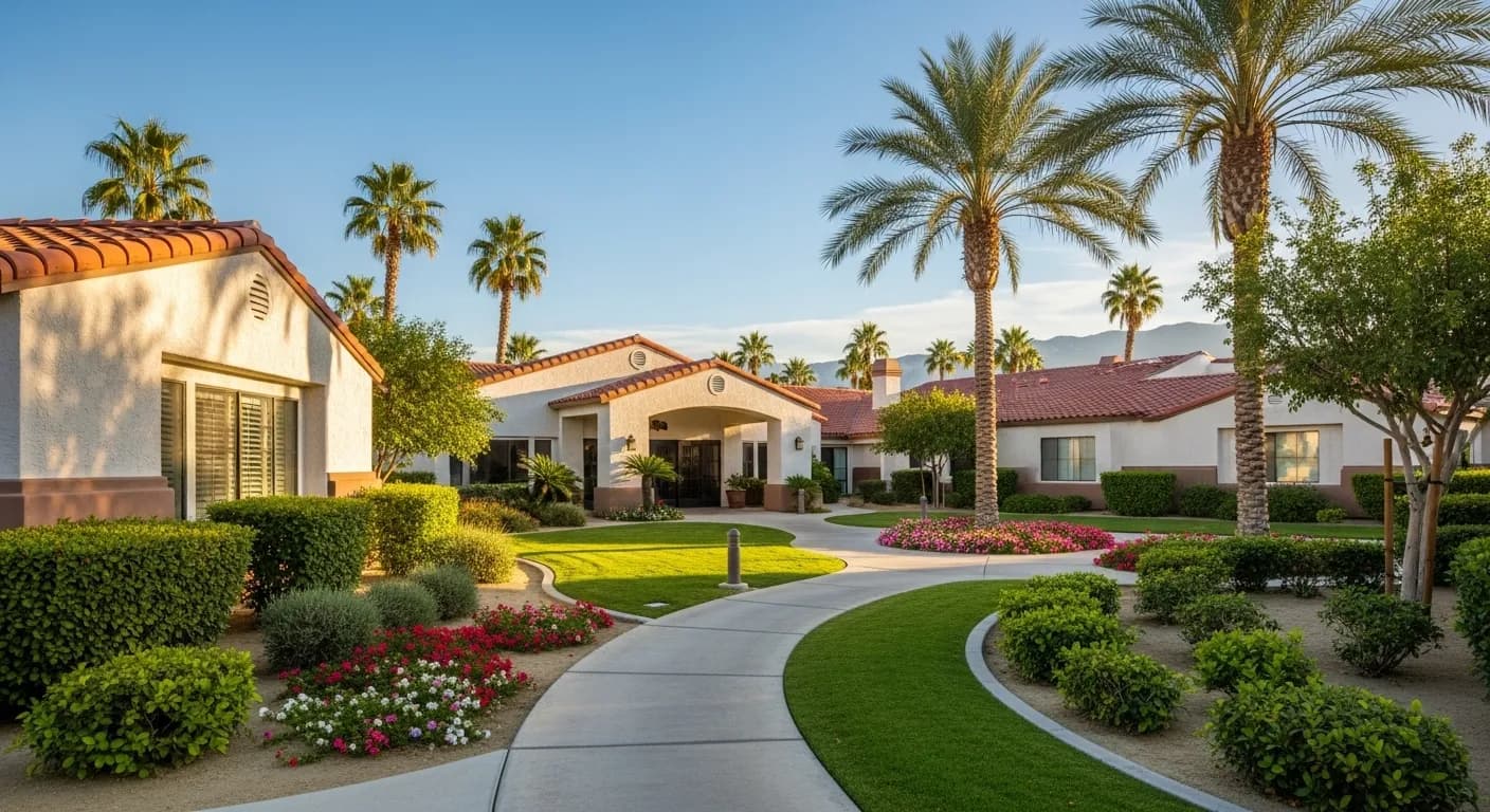 Palm Desert California assisted living community with desert landscape