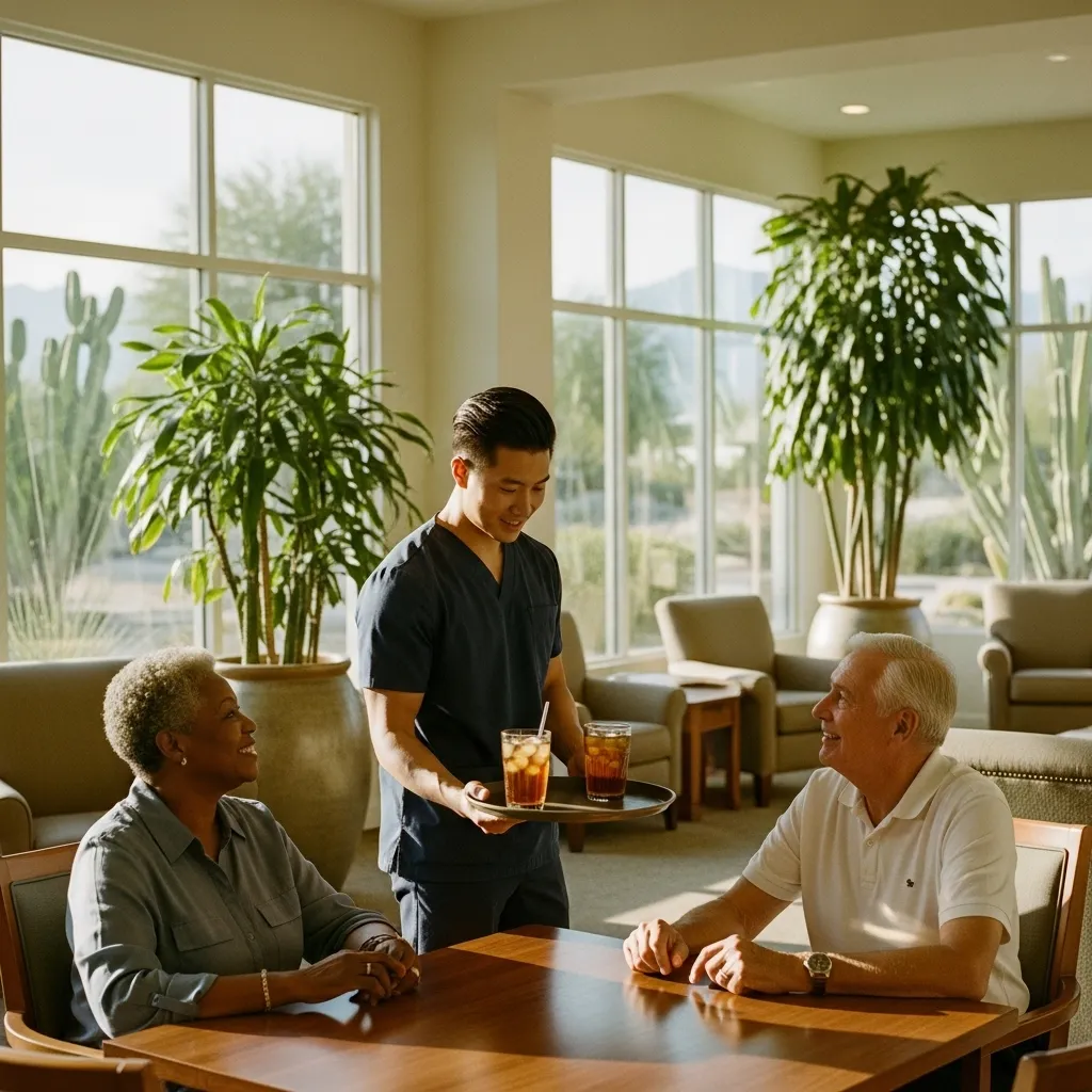 Caregiver assisting senior resident in Palm Desert